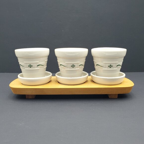 Longaberger Woven Traditions Heritage Green Flower Pots Saucers Woodcrafts Riser - Picture 10 of 10